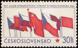 Czechoslovakia / Stamps (1966) 1532: XIII. Congress Of The Communist Party (flags Of CSSR And USSR); Painter: L. Guderna - Francobolli