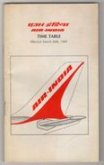 AIR INDIA AIRLINES TIMETABLE 1989 - Zeitpläne