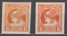 Austria Feldpost 1916 Mi#50 Imperforated Two Orange Colour Shades, Mint Hinged - Unused Stamps