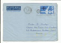 GB AEROGRAMME DE SUTTON IN ASHFIELD POUR LA FRANCE 1971 - Poststempel