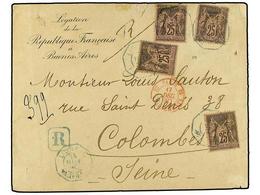 ARGENTINA. 1890. BUENOS AIRES A FRANCIA. Circulada Con Cuatro Sellos Franceses De 25 Cts. Negro S. Rosa. Mat. Octogonal - Andere & Zonder Classificatie