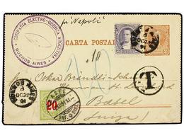 ARGENTINA. 1891. BUENOS AIRES A BASEL (Suiza). Entero Postal De 2 Ctvos. Con Franqueo Adicional De 2 Cts. Lila, Tasada A - Otros & Sin Clasificación