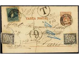 ARGENTINA. 1893. BUENOS AIRES A FRANCIA. Entero Postal De 2 Cts. Castaño Rojo Con Franqueo Adicional De 2 Cts. Verde, Ta - Other & Unclassified