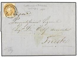 AUSTRIA. Mi.34. 1864. CASTELNOVA To TRIEST. 15 Kr. Brown CASTELNUOVO/DALMAZIA Cancel And Manuscript ´Col Vapore´. - Other & Unclassified