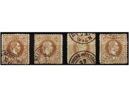 ° AUSTRIA. Mi.41I (4). 1869. 50 Kr. Brown. 4 Stamps, Fine Used. Michel.600€. - Autres & Non Classés