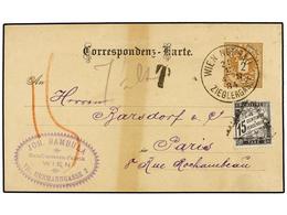 AUSTRIA. 1884. VIENA (Austria) A FRANCIA. Entero Postal De 2 Kr. Castaño Tasado A La Llegada Con Sello Francés De 15 Cts - Otros & Sin Clasificación