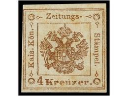 * AUSTRIA. Mi.T-4X. 1858. 4 Kr. Brown. Complete Margins, Original Gum. Cert. E. DIENA. Michel.450€. - Autres & Non Classés