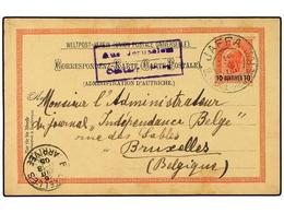 LEVANTE: CORREO AUSTRIACO. 1905 (Aug 16). 10 C. On 10 H. Rose Stationery Card Used To BRUSSELS Cancelled By Fine JAFFA A - Otros & Sin Clasificación