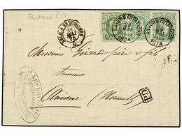 BELGICA. 1874. Entire Letter Bearing Three 1869 10 C. Green (2) And A Pale Green Neatly Tied By ANVERS STATION Cds, Blac - Otros & Sin Clasificación