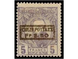 * CONGO BELGA. Yv.PP-4. 3,50 Fr. S. 5 Fr. Violeta SOBRECARGA CASTAÑO GRIS. Pequeño Adelgazamiento. - Autres & Non Classés