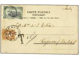 CONGO BELGA. 1905. MATADI (Congo) To RAGUSA (Italy). Postcard Franked With 5 Cts. Green And Black. Taxed On Arrival With - Otros & Sin Clasificación