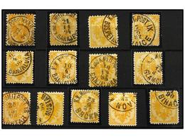 ° BOSNIA-HERZEGOVINA. Fe.3 I (13), 4 I (7). 1879. 2 Kr. Yellow (13) And 3 Kr. Green (7). Lot Of 20 Stamps With Diverse P - Altri & Non Classificati