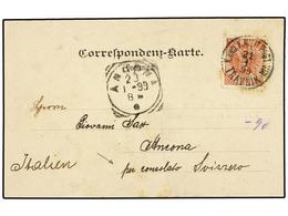 BOSNIA-HERZEGOVINA. 1899. TRAVNIK To ANCONA (Italy). Postcard Franked By 5 H. Red, Manuscript ´Per Consulato Svizzero´. - Other & Unclassified