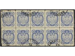 ° BOSNIA-HERZEGOVINA. Fe.22 (10). 1900. 2 Kr. Ultramarine, Perf. 12 1/2. Block Of Ten. RARE. Ex. Connors. Cert. FERCHENB - Autres & Non Classés