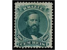 (*) BRASIL. Sc.58b. 1866. 100 Reis Verde PAPEL AZULADO Con Goma No Original. RARO. Cat. 1.000$. - Otros & Sin Clasificación