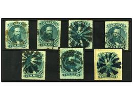 ° BRASIL. Sc.65 (7). 1876-77. 100 Reis Verde. 7 Sellos Con Matasellos Diversos. MUY BONITOS. - Other & Unclassified