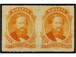 * BRASIL. Sc.67 (2). 1876-77. 500 Reis Naranja, Pareja Horizontal, Color Fresco, Goma Oririginal. - Otros & Sin Clasificación