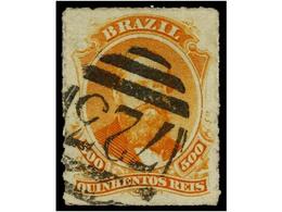 ° BRASIL. Sc.67. 1878. 500 Reis Naranja, Mat. Numeral Britanico 723 De SOUTHAMPTON. MAGNÍFICO Y RARO. - Autres & Non Classés