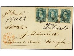 BRASIL. Sc.72(3). 1882. RIO A CURITIBA. 100 Reis Verde (3), Manuscrito ´por Cervantes´, Leve Doblez De Archivo. - Other & Unclassified