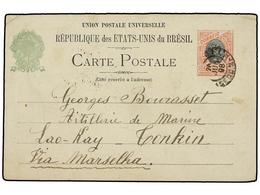 BRASIL. 1898. Postal Stationary Card 100 Reis Black And Rose Cancelled By SAN PAULO Datestamp Addressed To The Marine Ar - Autres & Non Classés