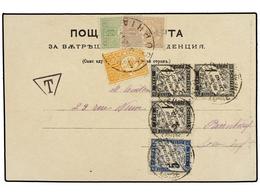 BULGARIA. Mi.28, 31, 33. 1901. SOPHIA To FRANCE. Postcard Franked By 1 St. Lilac, 5 St. Green And 15 St. Orange, Taxed O - Autres & Non Classés