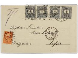 BULGARIA. 1899. ZEMUN (Hungría) A SOFÍA. Tarjeta Postal Con Franqueo De 1 Fi. Negro (4) Tasado A Llegada Con Sello De Bu - Other & Unclassified