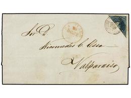 COLOMBIA. Sc.5d. 1855. SANTIAGO A VALPARAISO. 10 Ctvos. Azul, Impresion Desmadryl, Bisectado Para Ser Usado Como 5 Ctvos - Autres & Non Classés