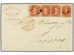 CHILE. Sc.17 (4). 1873. VALPARAISO A LIMA (Perú). 5 Ctvos. Rojo (4), Mat. De CORCHO Y Fechador VALPARAISO/CHILE. Doble P - Other & Unclassified