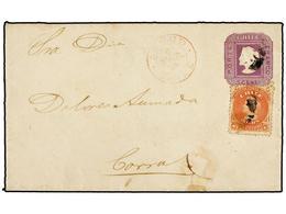 CHILE. 1874. ARNOUD A CORRAL. Entero Postal De 5 Cts. Lila Con Franqueo Adicional De 5 Cts. Rojo. - Altri & Non Classificati