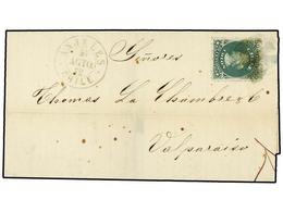 CHILE. Sc.19. 1872. ANJELES A VALPARAISO. 20 Cts. Verde, Mat. De CORCHO Y Fechador ANJELES/CHILE. MAGNÍFICA. - Autres & Non Classés