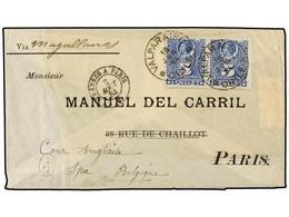 CHILE. Sc.28 (2). 1884. VALPARAISO A PARÍS Y Reexpedida A SPA (Bélgica). 5 Cts. Azul (2), Transitos Y Llegada Al Dorso, - Other & Unclassified