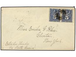 CHILE. Sc.28 (2). 1885. CONCEPCION A NEW YORK. 5 Cts. Azul Pareja, Mat. CANCELLED En Ovalo Con Ocho Barras, Al Dorso Fec - Otros & Sin Clasificación