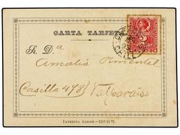CHILE. Sc.26. 1893. CARACOLES A VALPARAÍSO. CARTA-TARJETA Circulada Con Sello De 2 Ctvos. Carmín Rosa. Raro Uso Tardío D - Other & Unclassified