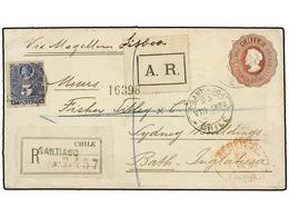 CHILE. Sc.28. 1893. SANTIAGO A GRAN BRETAÑA. Entero Postal De 15 Cts. Rosa Con Franqueo Adicional De 5 Cts. Azul, Circul - Otros & Sin Clasificación