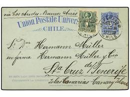 CHILE. Sc.37. 1894. VALPARAISO A SANTA CRUZ DE TENERIFE (Islas Canarias). Entero Postal De 2 Ctvos. Azul Con Franqueo Ad - Altri & Non Classificati