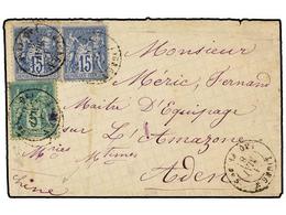 CHINA. 1881. Sobre Circulado  Al ´Maitre D´Equipage Sur L´Amazone´ En ADEN Con Sellos De 5 Cts. Verde, 15 Cts. (2), Mat. - Otros & Sin Clasificación