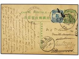 CHINA. 1917. 1 Chan Green Postal Stationery Uprated With 3 Ch. Sent To U.S.A. - Altri & Non Classificati