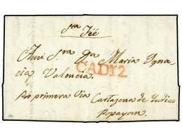 COLOMBIA. (1800 CA.). CADIZ A POPAYAN. Carta Completa Con Texto Pero Sin Fecha. Marca Lineal CADIZ. Muy Bonita Y Rara Ca - Altri & Non Classificati