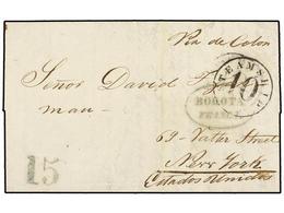 COLOMBIA. 1857. BOGOTA A NEW YORK. Marca BOGOTA/FRANCA Y ´15´ Ambos En Azul, A La Llegada Tasada Con 10 Ctvos. Para El P - Autres & Non Classés