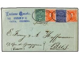 COLOMBIA. 1891. CALI A PARÍS. 1 Ctvo., 2 Ctvos. (2), 5 Ctvos. Precioso Franqueo, Al Dorso Llegada. - Autres & Non Classés