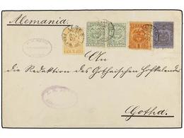 COLOMBIA. Sc.148, 150 (2), 152, 154. 1900. BARRANQUILLA A ALEMANIA. 1 Ctvo. Amarillo, 2 Ctvos. Verde (2), 5 Ctvos. Casta - Autres & Non Classés