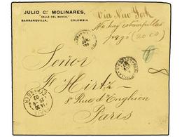 COLOMBIA. 1902. BARRANQUILLA A PARÍS. Manuscrito ´No Hay Estampillas´ Y Pago En Metalico De 20 Ctvos., Por Falta De Sell - Autres & Non Classés