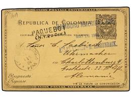 COLOMBIA. 1904. SANTA MARTA A ALEMANIA. Entero Postal De 2 Ctvos. Negro, Mat. HAMBURG AMERIKA LINIE/ATLAS DIENST-D. ADIR - Autres & Non Classés