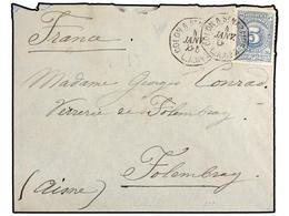 COLOMBIA. 1905. Circulada A FRANCIA.  5 Ctvos. Azul Mat. Octogonal Marítimo Francés COLON A ST. NAZAIRE/L.A.Nº2. - Other & Unclassified