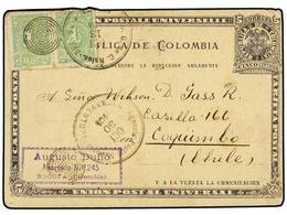 COLOMBIA. 1905. BOGOTA A COQUIMBO (Chile). Entero Postal De 5 Ctvos. Negro Con Franqueo Adicional De 1 Ctvo. Verde (2), - Autres & Non Classés