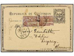 COLOMBIA. 1905. CARTAGENA A ALEMANIA. Entero Postal De 2 Ctvos. Negro Con Franqueo Adicional De Sellos De BARRANQUILLA D - Autres & Non Classés