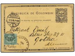 COLOMBIA. Sc.129. 1906. BOGOTA A ALEMANIA. Entero Postal De 2 Ctvos. Negro Con Franqueo Adicional De 1 Ctvo. Verde. - Other & Unclassified