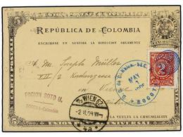 COLOMBIA. 1909. BOGOTA A AUSTRIA. Entero Postal De 5 Ctvos. Negro Con Franqueo Adicional De 2 Ctvos. Rojo, Llegada En An - Other & Unclassified