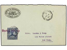 COLOMBIA. 1912. CIENAGA A U.S.A. 5 Ctvos. Mat. N.Y.P.O./PAQUEBOT Y Lineal SANTA MARTA De La United Fruit Company. - Other & Unclassified