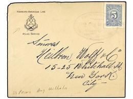 COLOMBIA. (1914 CA.). Circulada A NEW YORK. 5 Cts. Azul, Mat. Del Buque PRINTZ AUG. WILHEIM De La Compañía Alemana H.A.P - Other & Unclassified